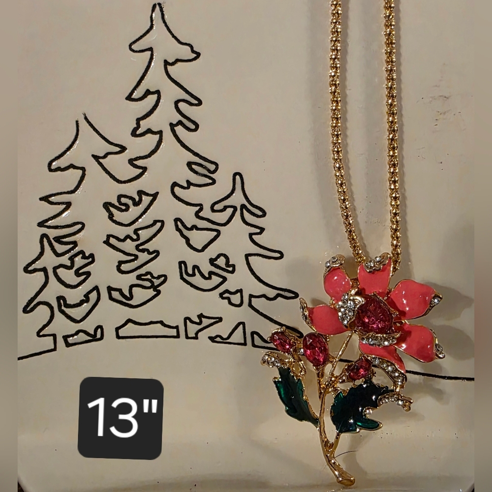 BETSY JOHNSIB Elegant Gold Tone and Pink Floral Necklace